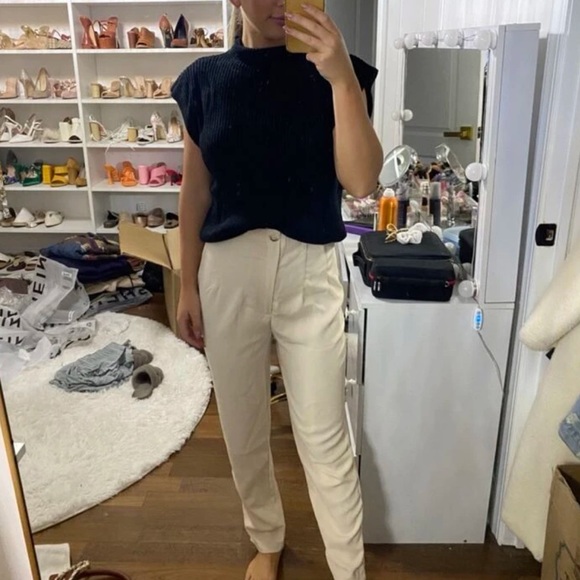 Ivory / black Mock-neck knit Sweater shoulder pad Vest - Picture 12 of 13